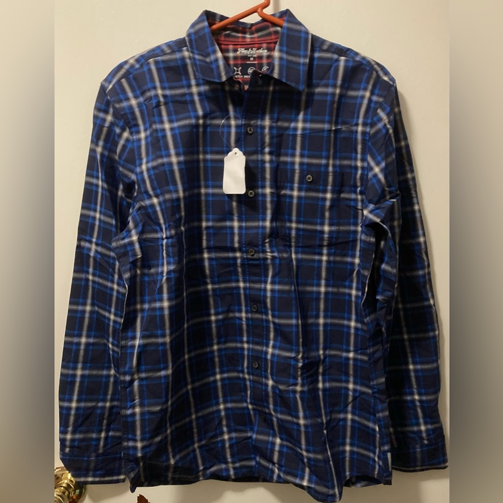 Flag & Anthem Men's Blue White Plaid Shirt Long Sleeve Size Medium